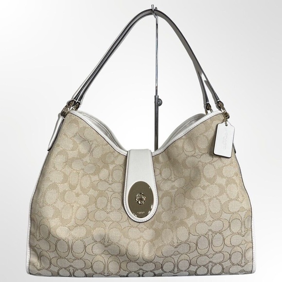 Coach Handbags - Coach Carlyle Shoulder Bag Signature Jacquard Leather Chalk White Purse 56221